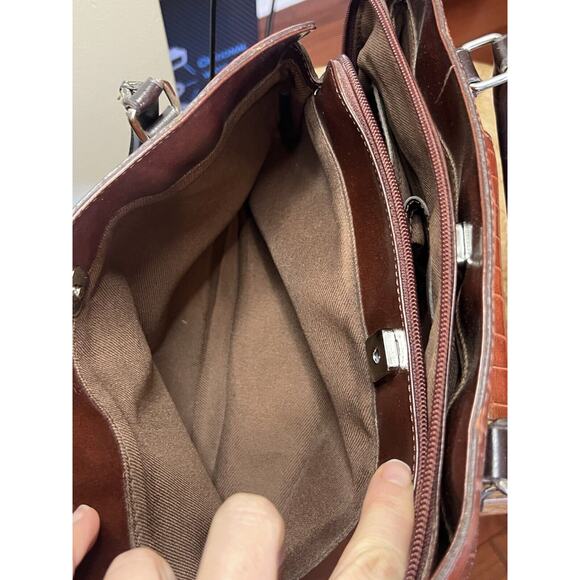 M C Marc Chantel Gator LEATHER Embossed Heart Basket Weave Handbag Purse - Picture 9 of 10